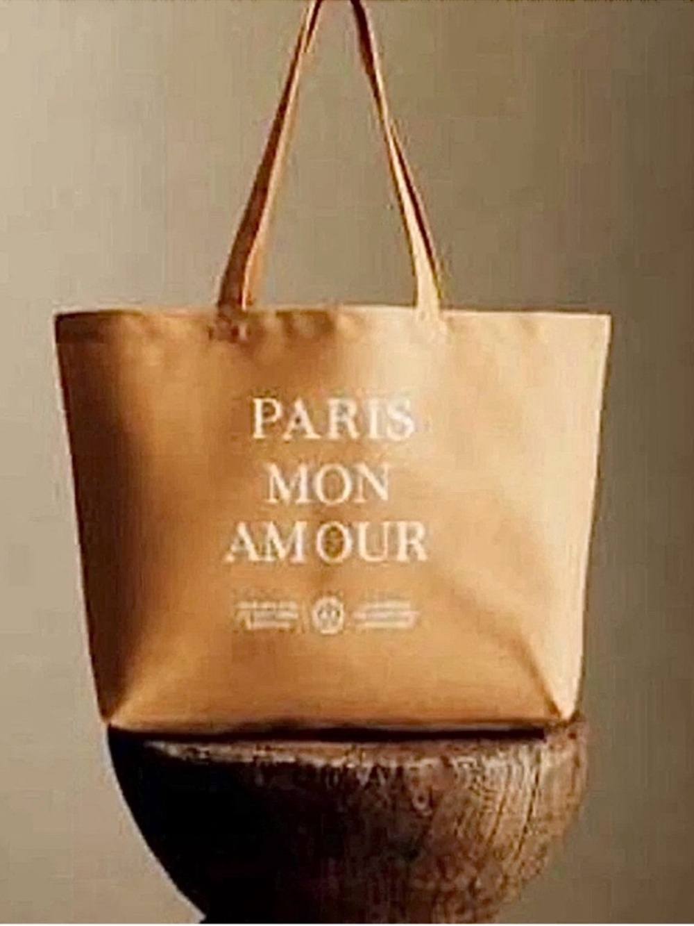 🆕-Sezane Paris Mon Amour Canvas Tote Bag in caramel color